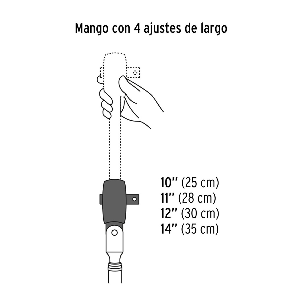 Matraca cuadro 3/8' telescópica de 14' con cabeza articulada