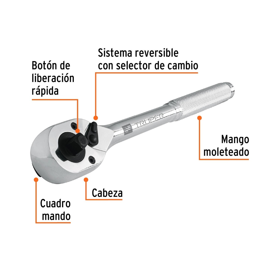 Matraca doble cuadros 3/8'y 1/2', Truper