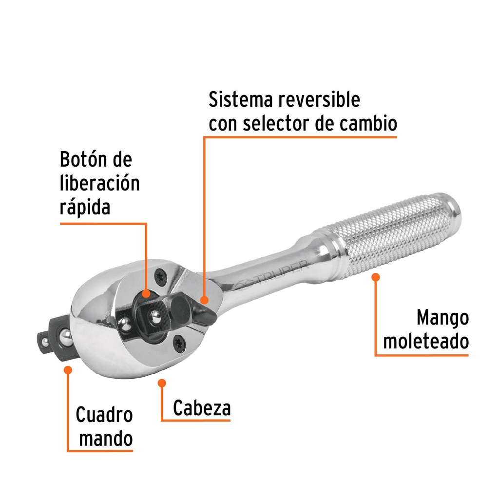 Matraca triple cuadros 1/4', 3/8' y 1/2', Truper