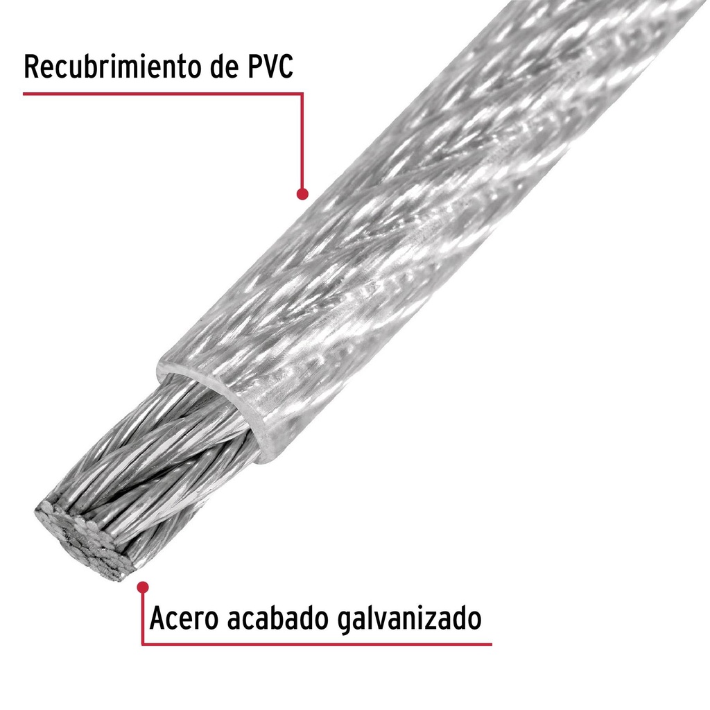 Metro cable flexible 1/4' acero 7x19 recubierto PVC, 75 m