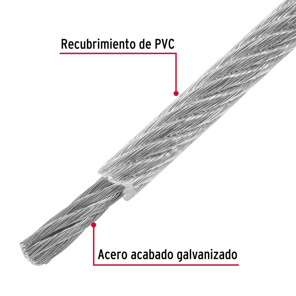 Metro cable flexible 1/8' acero 7x19 recubierto PVC, 75 m