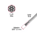 Metro cable flexible 3/32' acero 7x19 recubierto PVC, 75 m