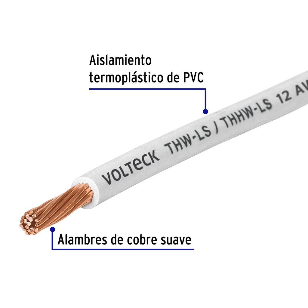 Metro de cable THHW-LS 12 AWG blanco en carrete de 500 m