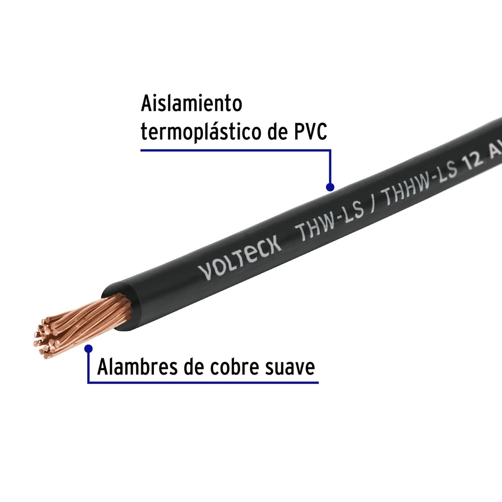 Metro de cable THHW-LS 12 AWG negro en carrete de 500 m