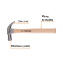 Martillo cabeza cónica 23 mm uña curva, mango madera, Truper