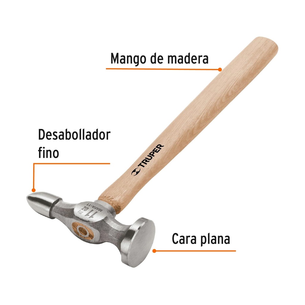 Martillo desabollador 11 oz fino, mango 12', Truper