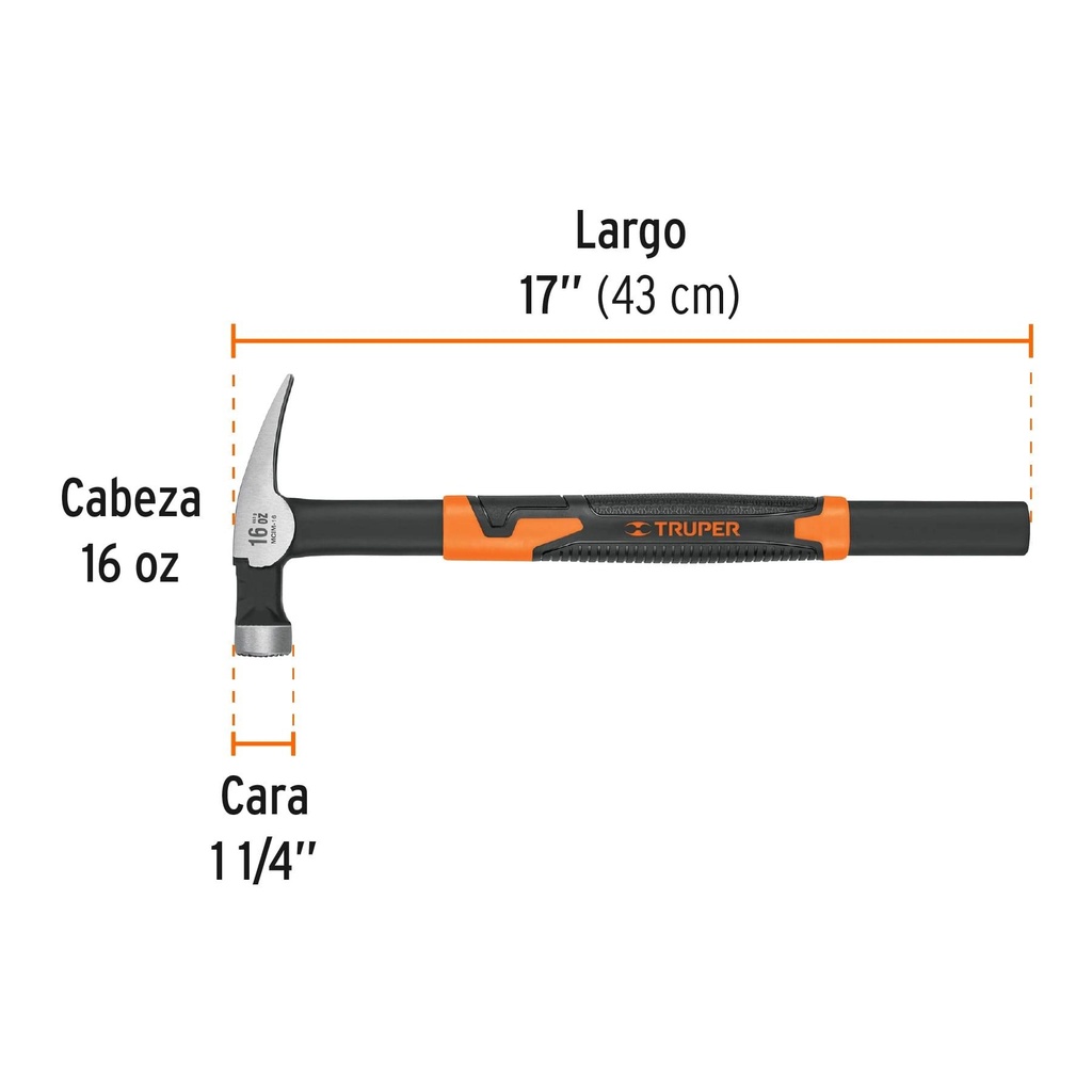 Martillo tubular para cimbra 16 oz uña recta, mango acero