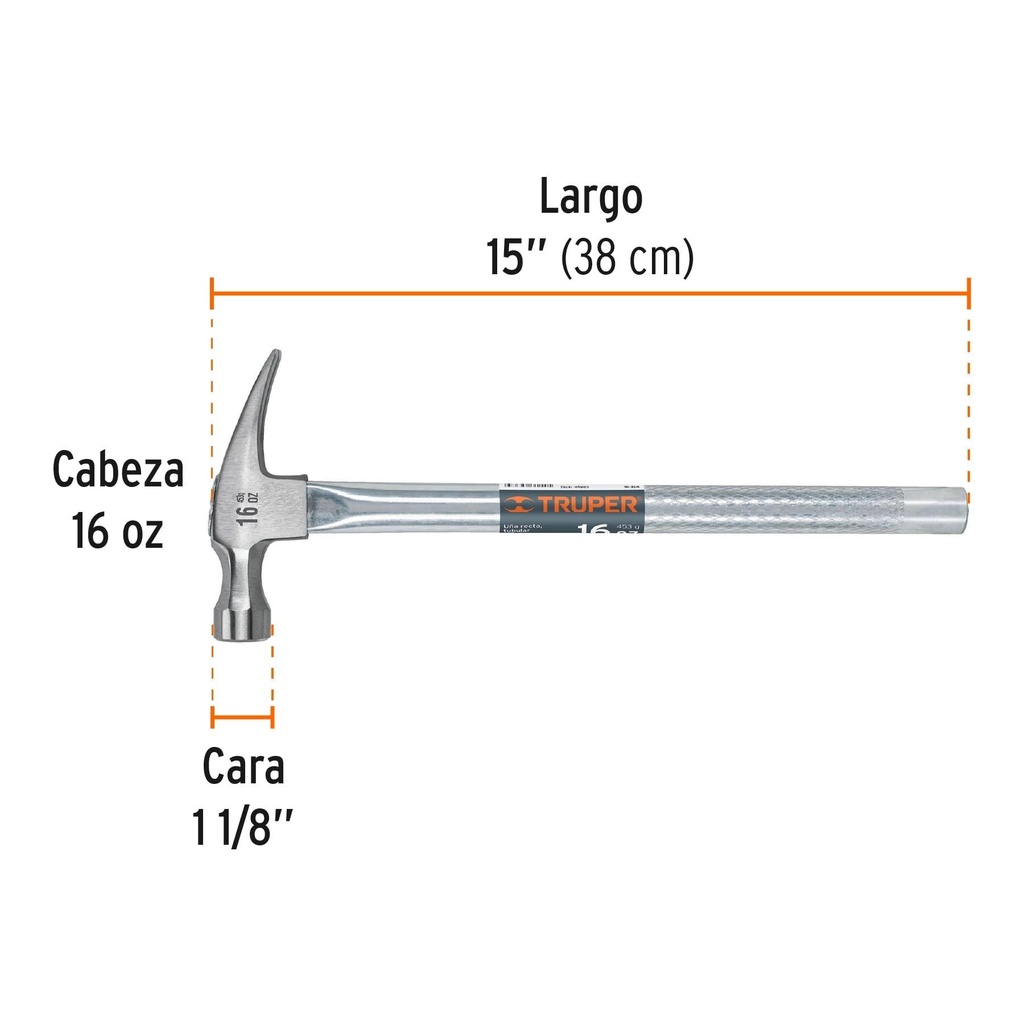 Martillo tubular pulido 16 oz uña recta, Truper