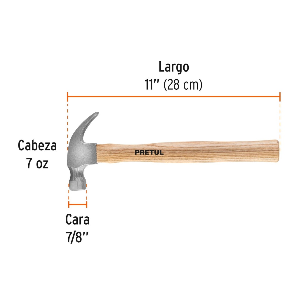 Martillo uña curva 7 oz, Pretul