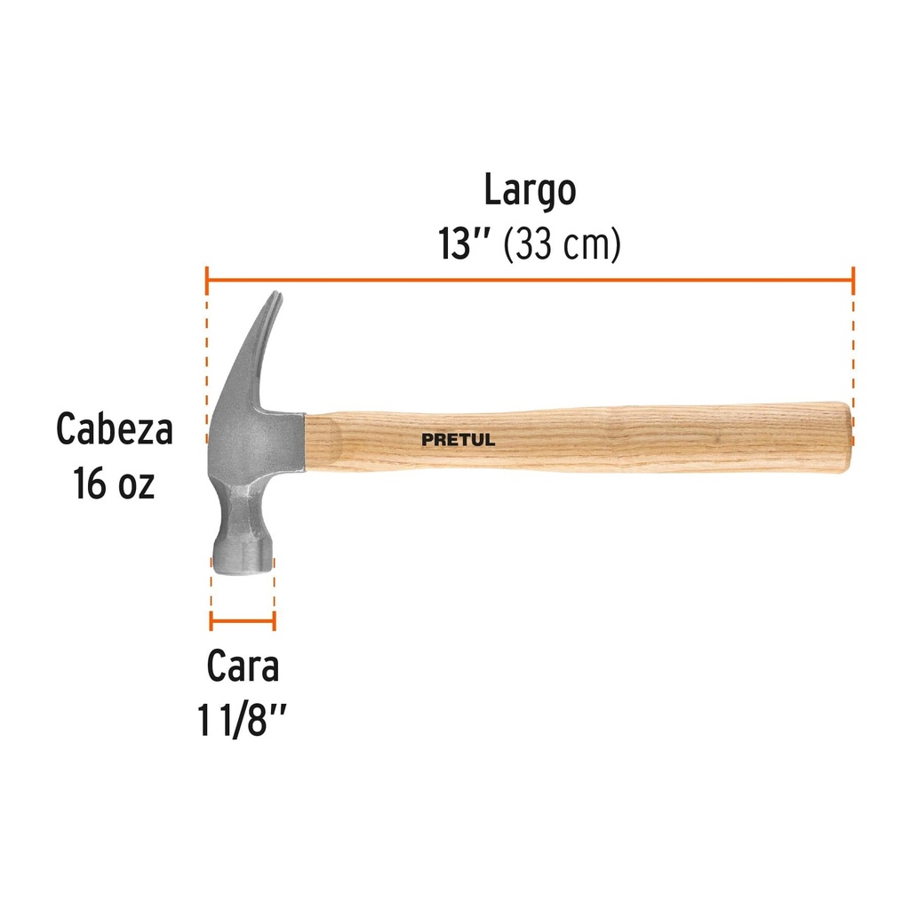 Martillo uña recta 16 oz, Pretul