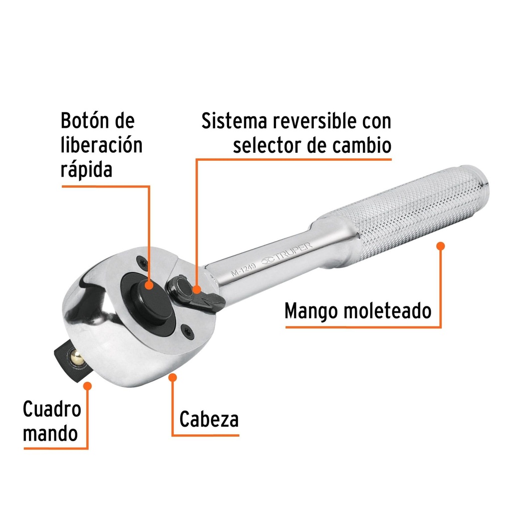 Matraca cuadro 1/2' cabeza de pera de liberación rápida