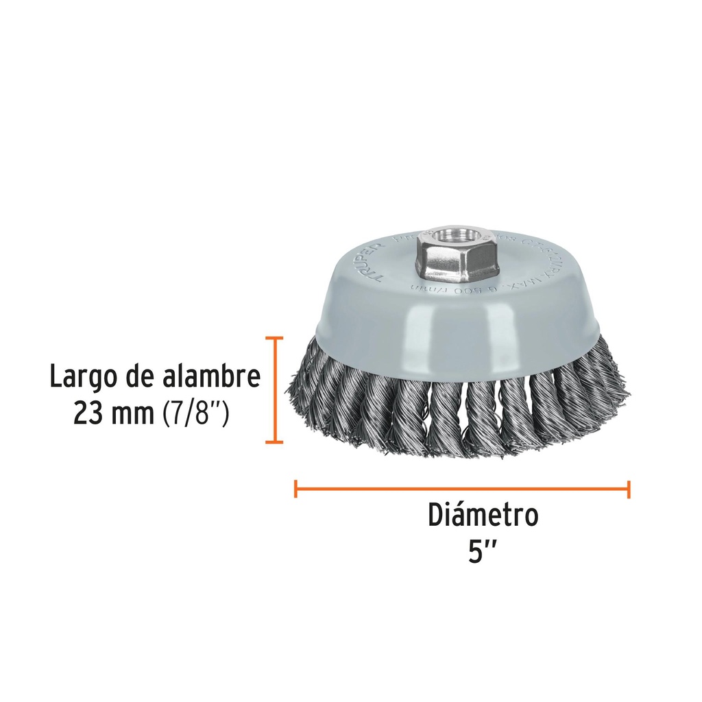 Carda copa 5' alambre trenzado grueso, Multi-rosca, Truper