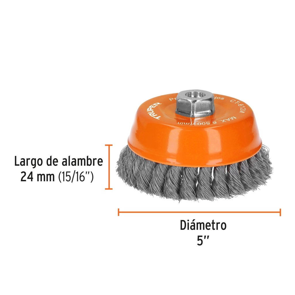 Carda copa 5' alambre trenzado fino, eje M14, Truper