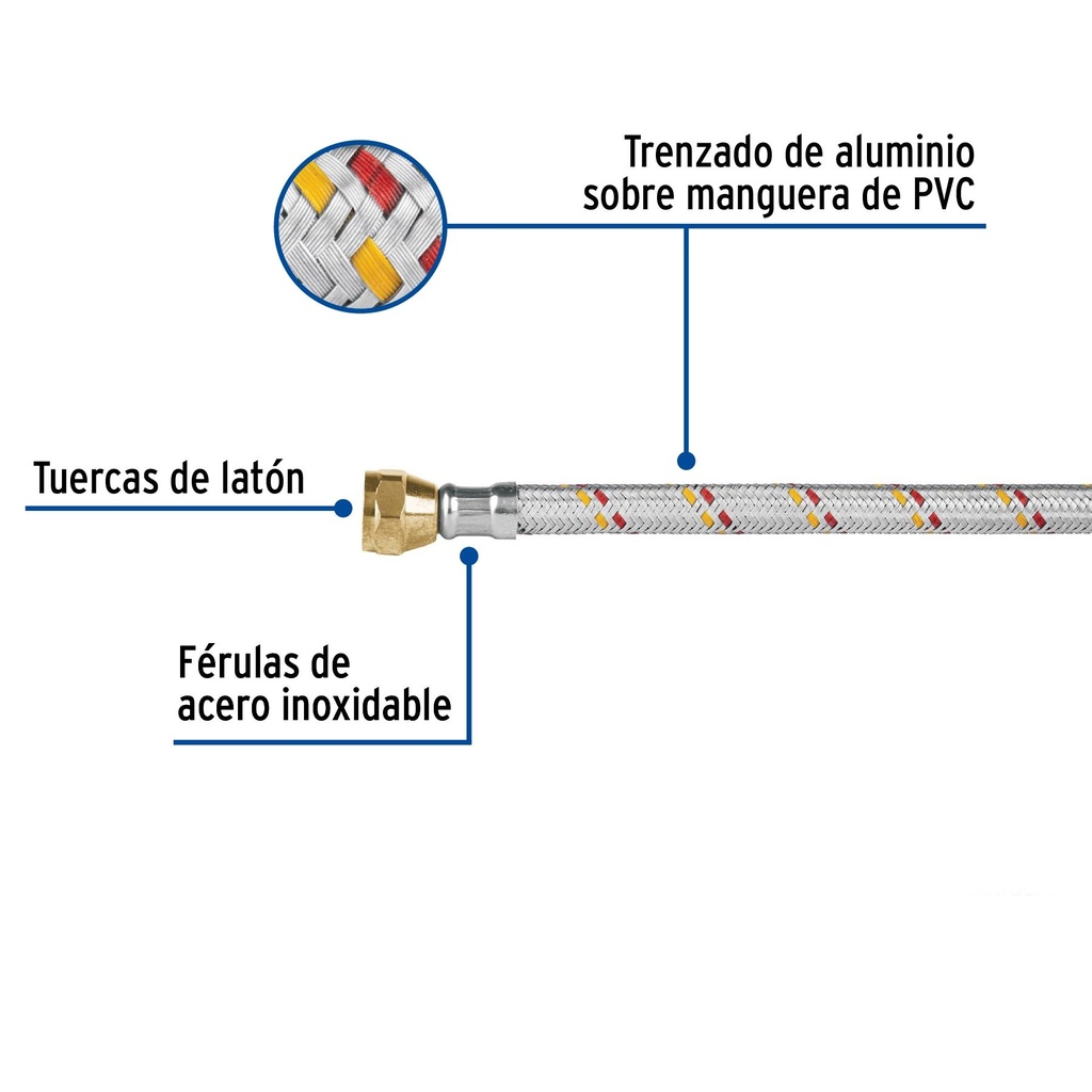 Manguera para gas, aluminio, 3/8' X 100 cm, Foset Basic