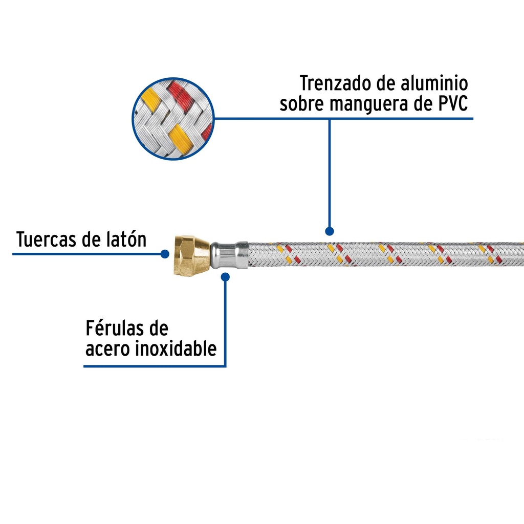 Manguera para gas, aluminio, 3/8' X 150 cm, Foset Basic