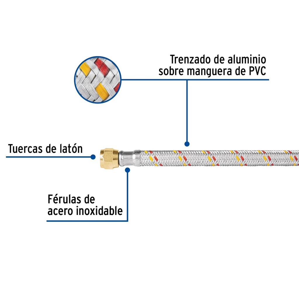 Manguera para gas, aluminio, 5/16' X 100 cm, Foset Basic