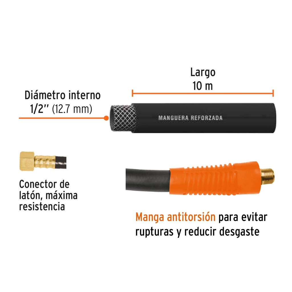 Manguera de hule para compresor, 10 m x 1/2', Truper