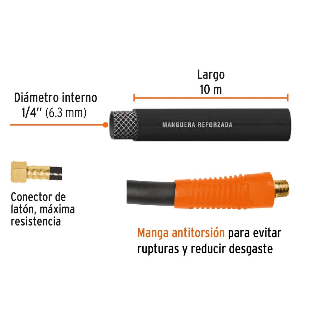 Manguera de hule para compresor, 10 m x 1/4', Truper