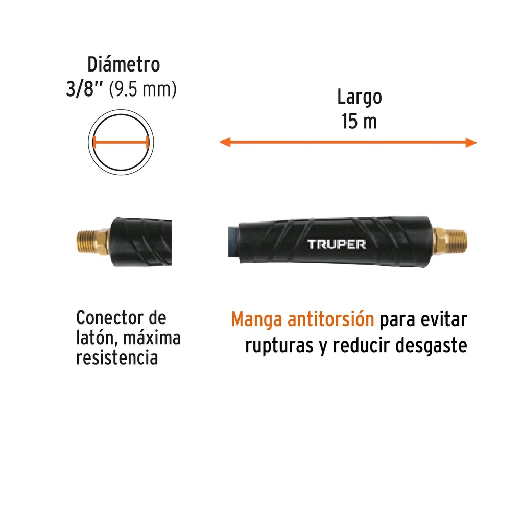 Manguera híbrida para compresor, 15 m x 3/8', Truper