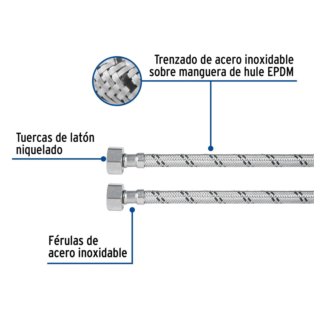 Manguera lavabo/fregadero, acero inox, 1/2' x 1/2', 40 cm