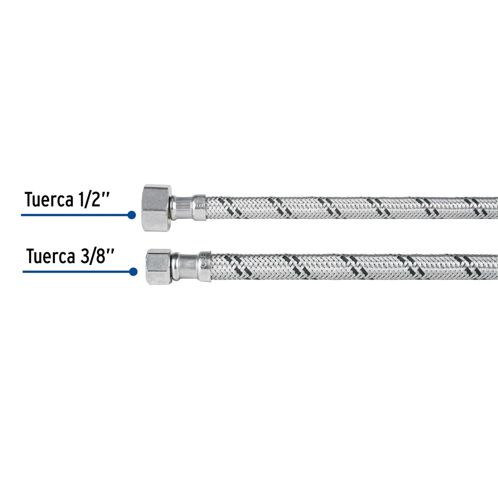 Manguera lavabo/fregadero, acero inox, 1/2' x 3/8', 55 cm