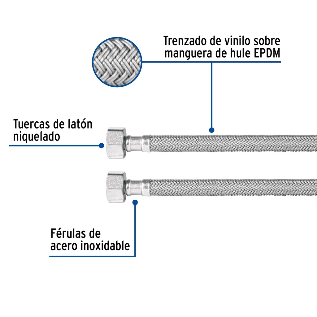 Manguera lavabo/fregadero, vinilo gris, 1/2' x 1/2', 55 cm