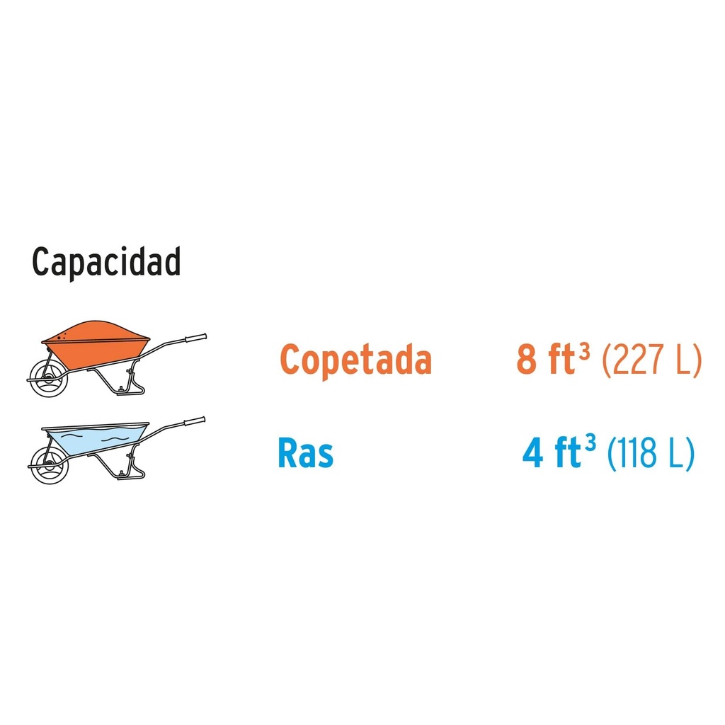 Carretilla 8 ft3 Neumática, bastidor tubular, Truper