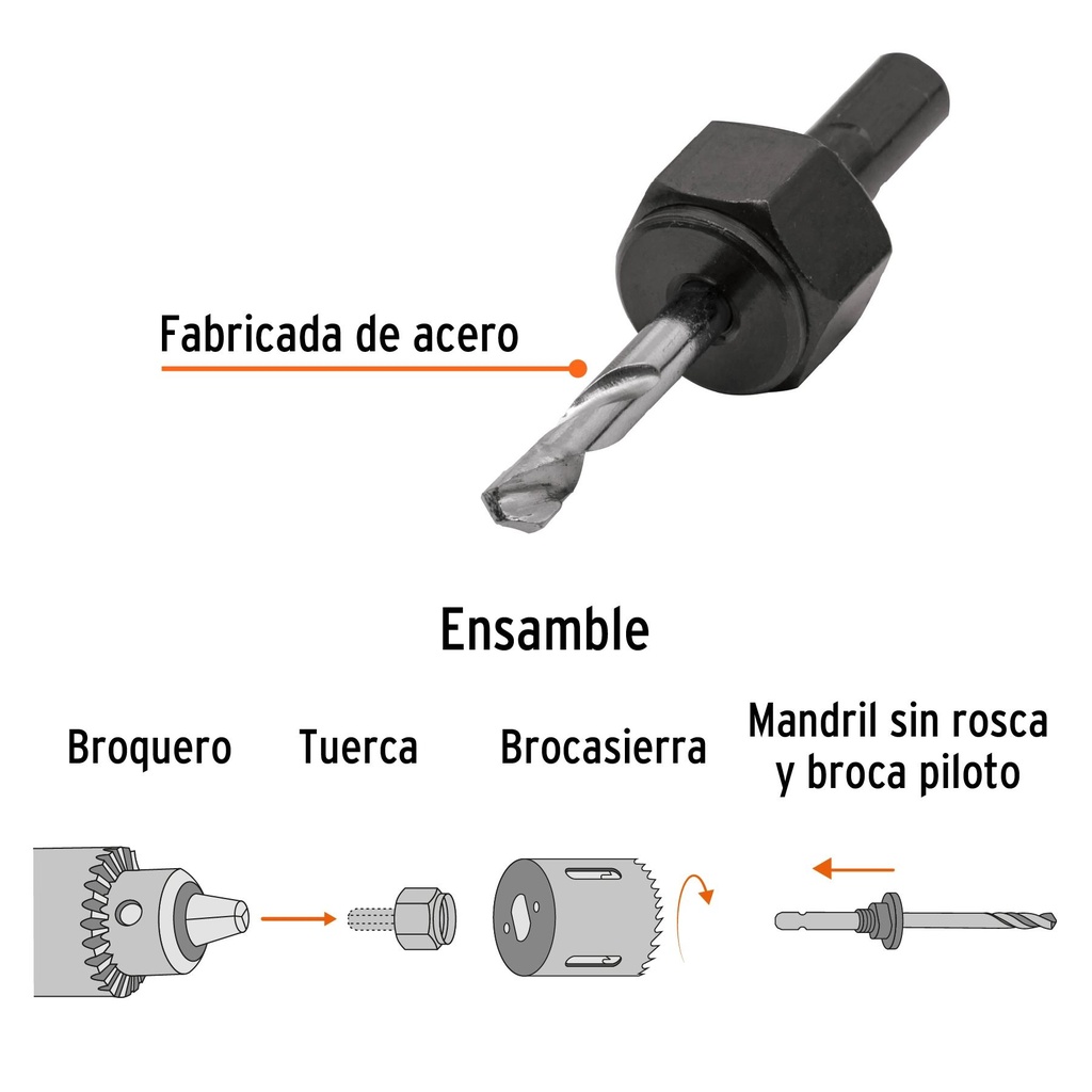 Mandril para brocasierra diamante sin rosca 3/8', Truper