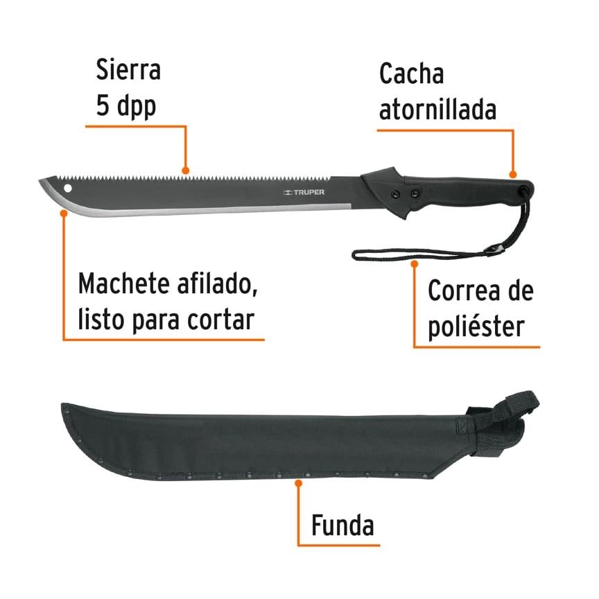 Machete doble filo 18' cacha bimaterial, con funda, Truper