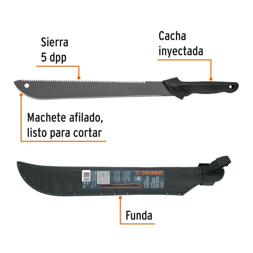 Machete doble filo 18' cacha inyectada, con funda, Truper