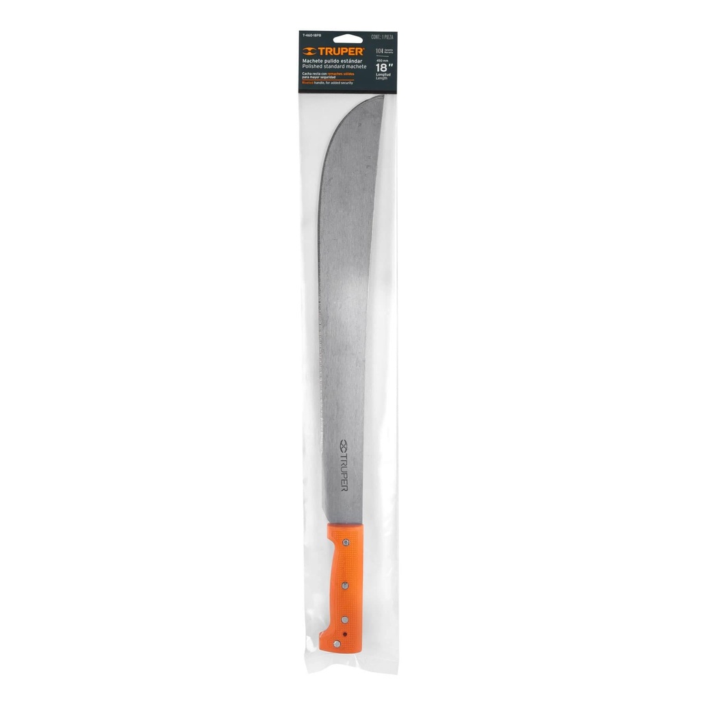 Machete estándar 18' cacha naranja remachada, en bolsa