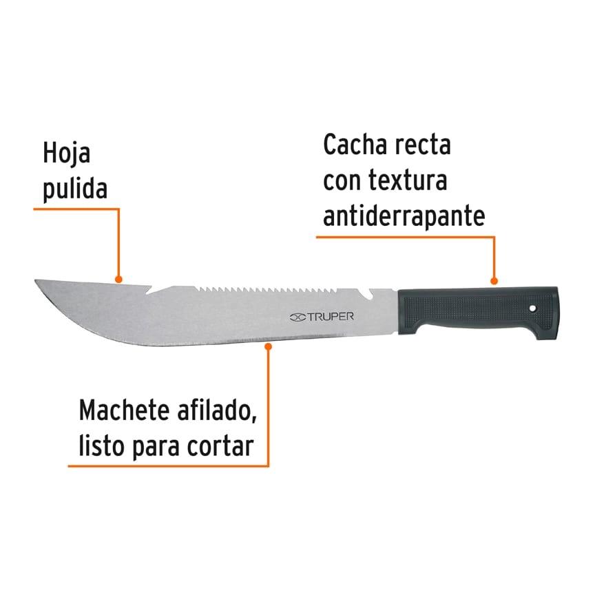 Machete rambo 12' cacha inyectada negra, Truper