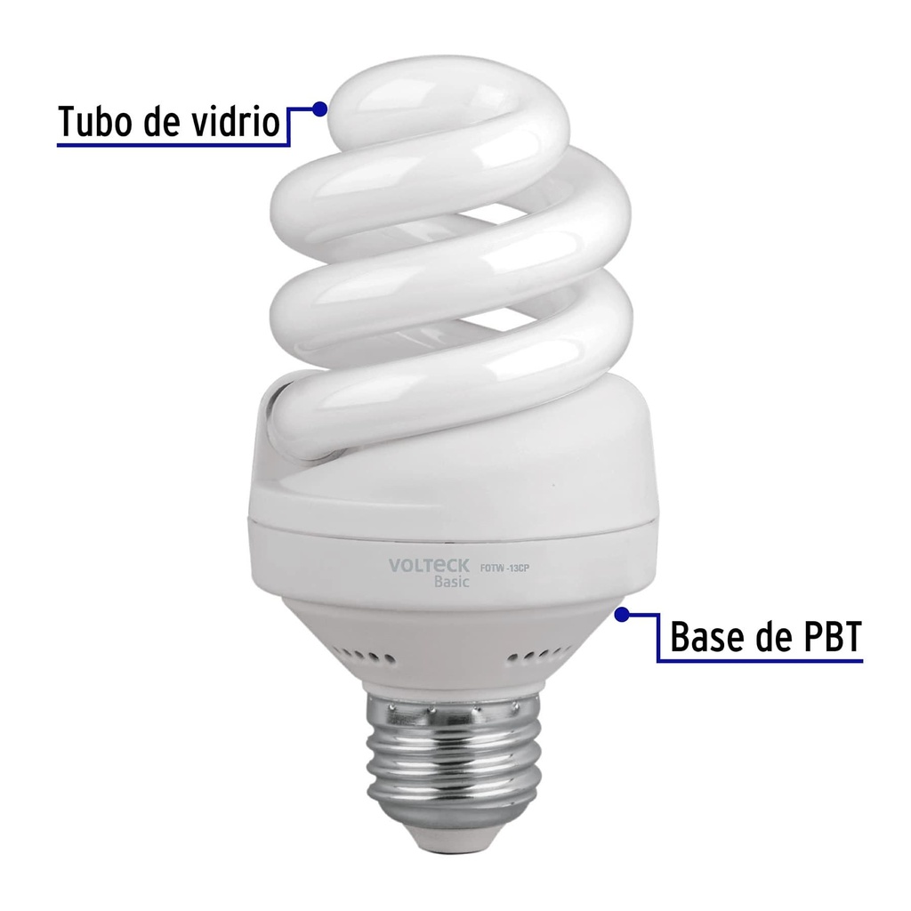 Lámpara espiral T4 13 W luz de día en caja, Volteck