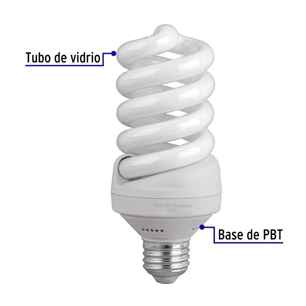 Lámpara espiral T4 24 W luz cálida en caja, Volteck