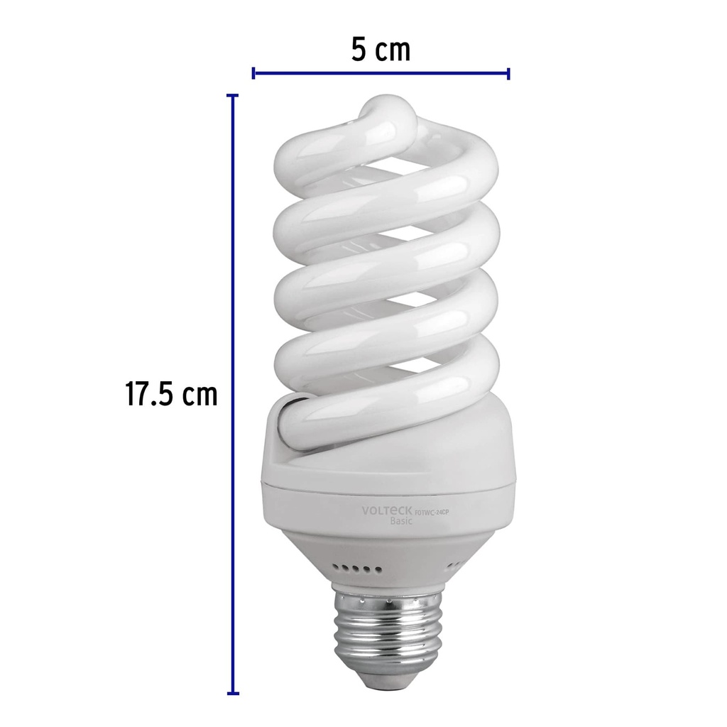 Lámpara espiral T4 24 W luz cálida en caja, Volteck