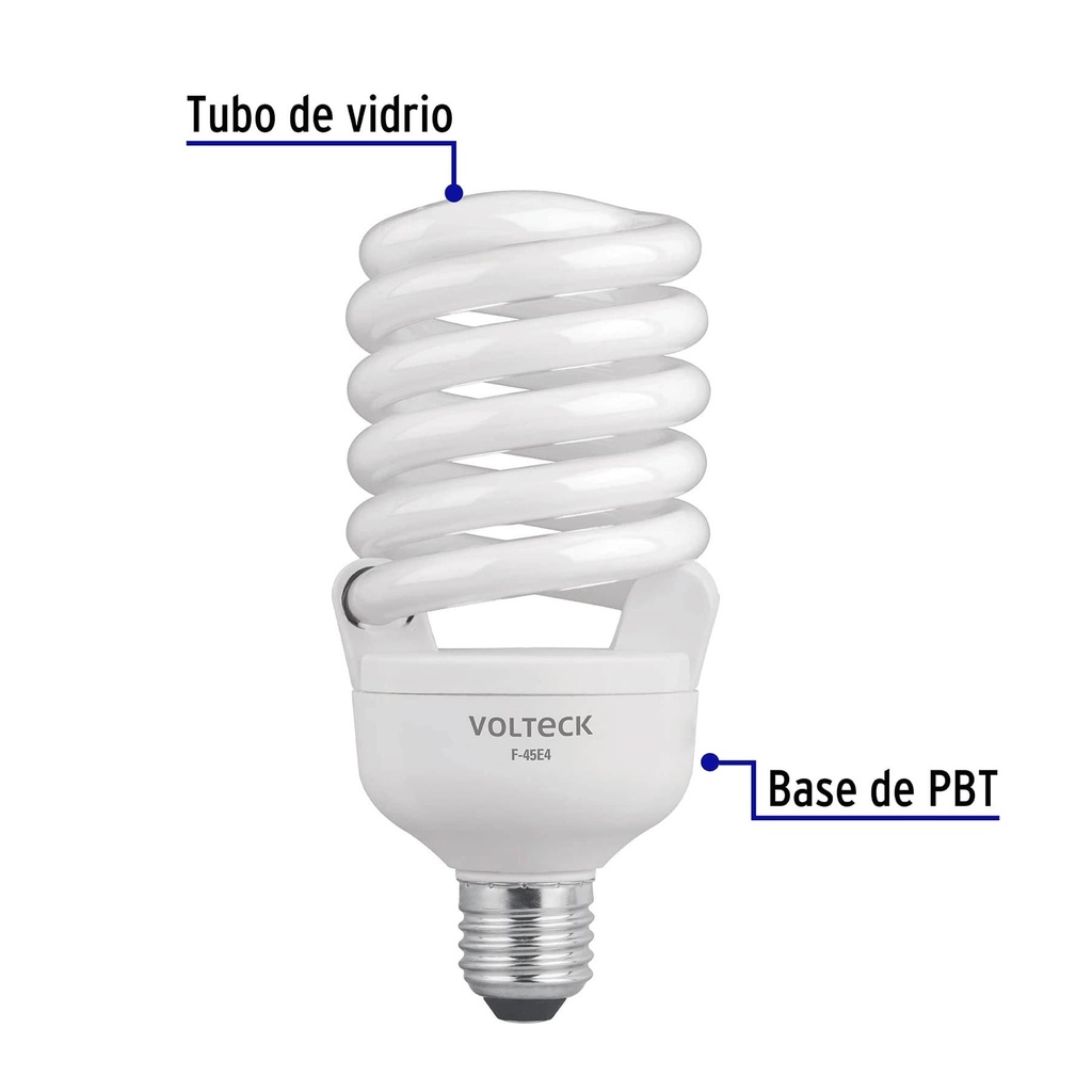 Lámpara espiral T4 45 W alta potencia luz de día, caja