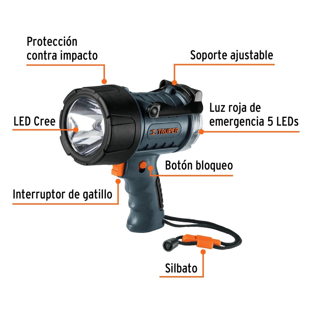 Lámpara recargable de LED 300 lm alta potencia, Truper