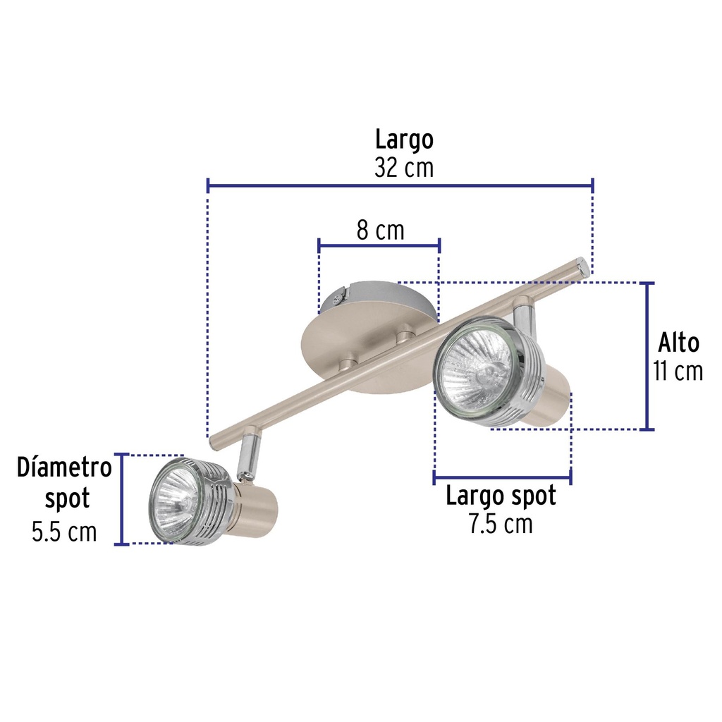 Luminario de sobreponer con 2 spots base GU10, Volteck