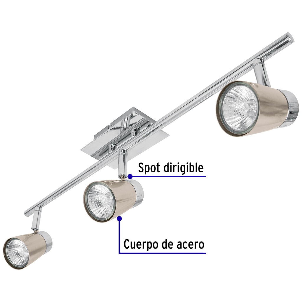 Luminario de sobreponer con 3 spots base GU10, Volteck