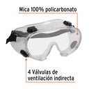 Goggles de seguridad con válvulas de ventilación indirecta