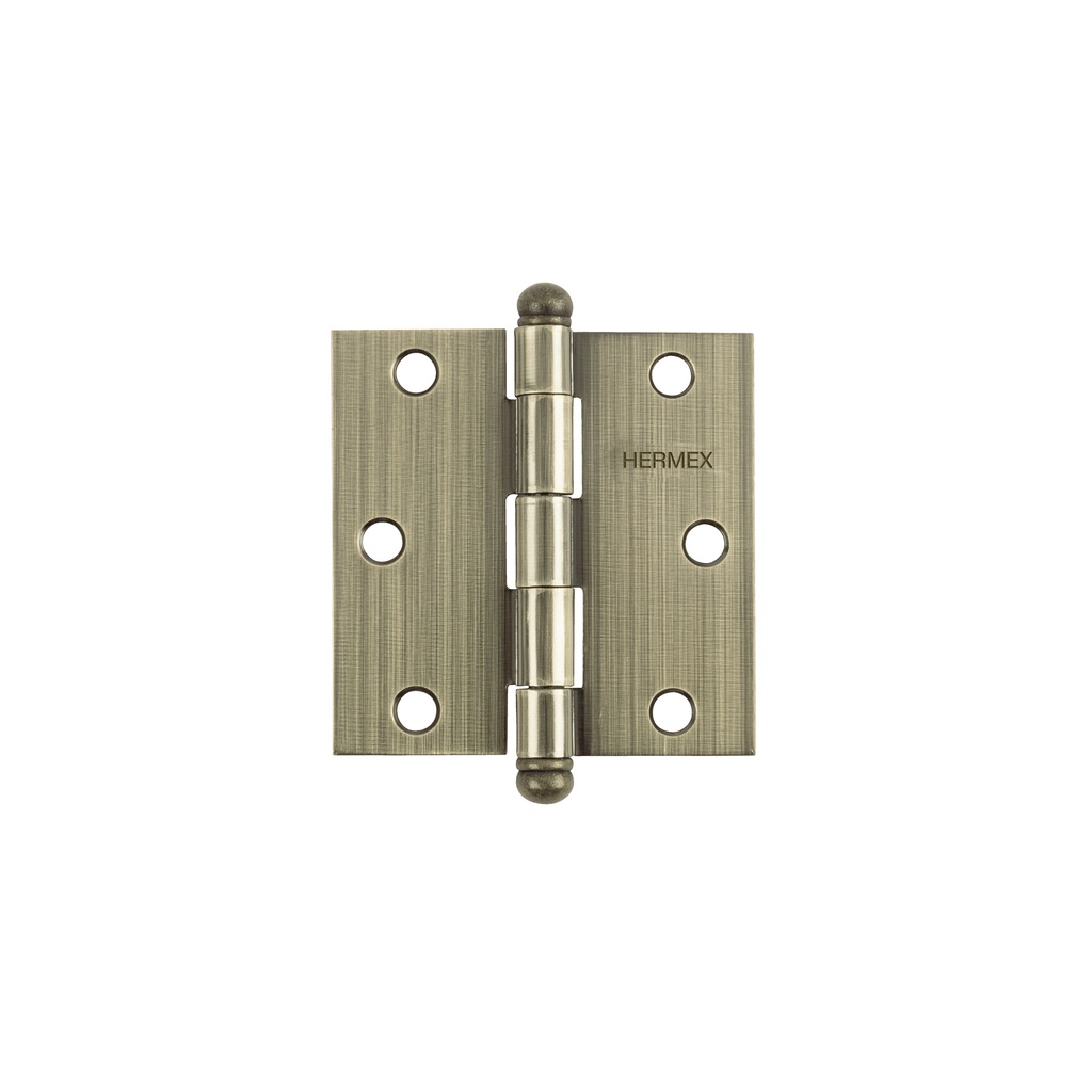 Bisagra cuadrada 3' acero latonado antiguo, redonda, Hermex