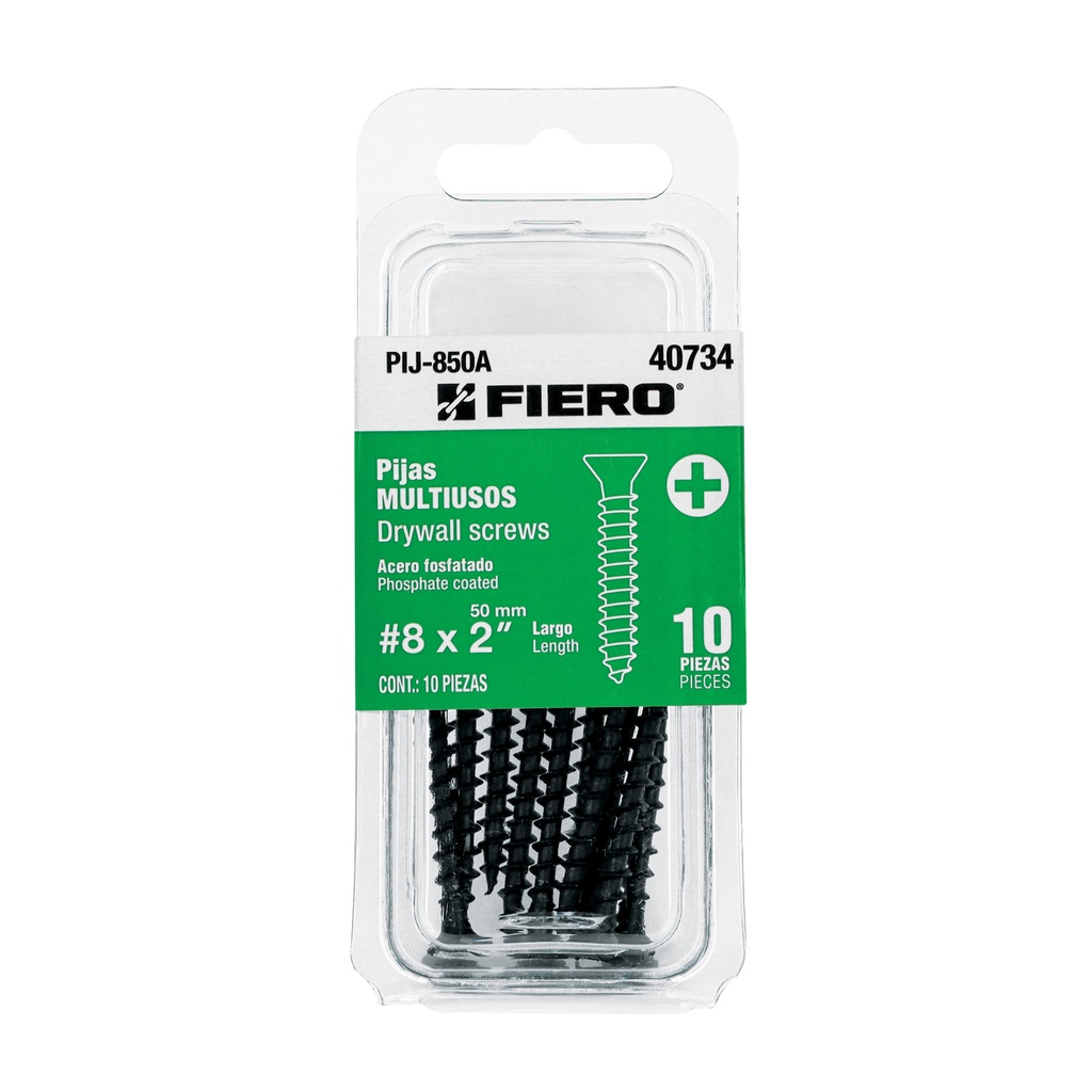Blíster con 10 pijas multiusos, #8 x 2' , Fiero - Pag 754, 761