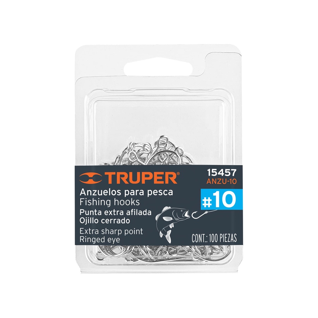 [T15457] Blíster con 100 anzuelos para pesca # 10, Truper