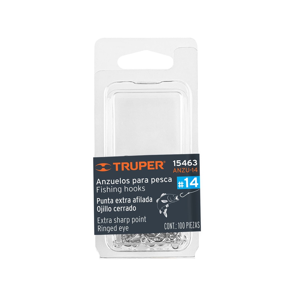 [T15463] Blíster con 100 anzuelos para pesca # 14, Truper