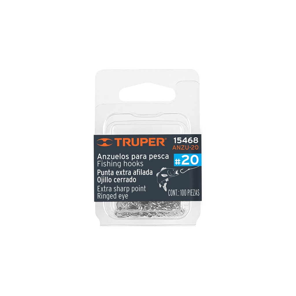 [T15468] Blíster con 100 anzuelos para pesca # 20, Truper
