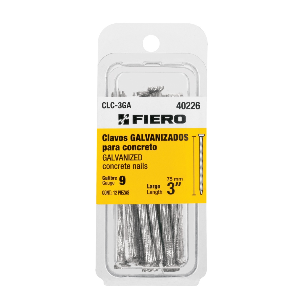 Blíster con 12 clavos galvanizados para concreto 3', Fiero - Pag 555,574