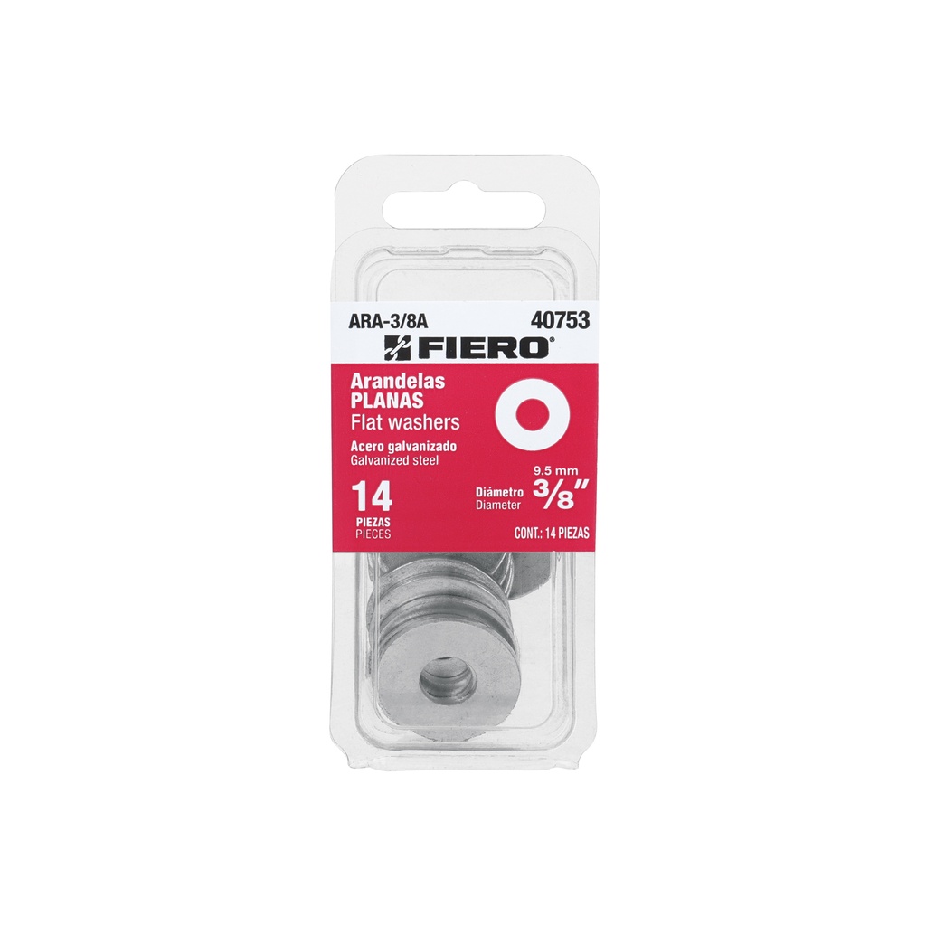 Blíster con 14 arandelas planas de 3/8', Fiero