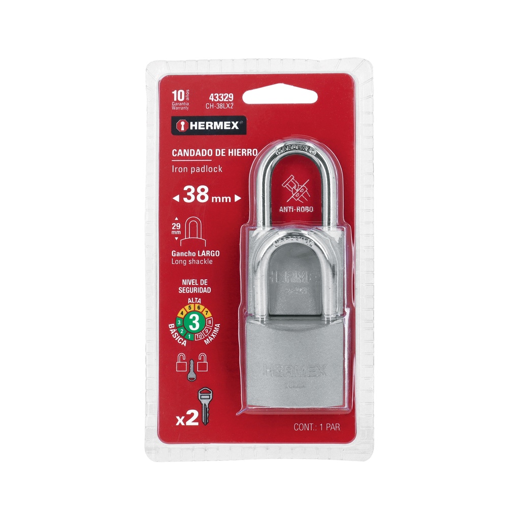 [T43329] Blíster con 2 candados de hierro de 38mm con gancho largo - Pag 583
