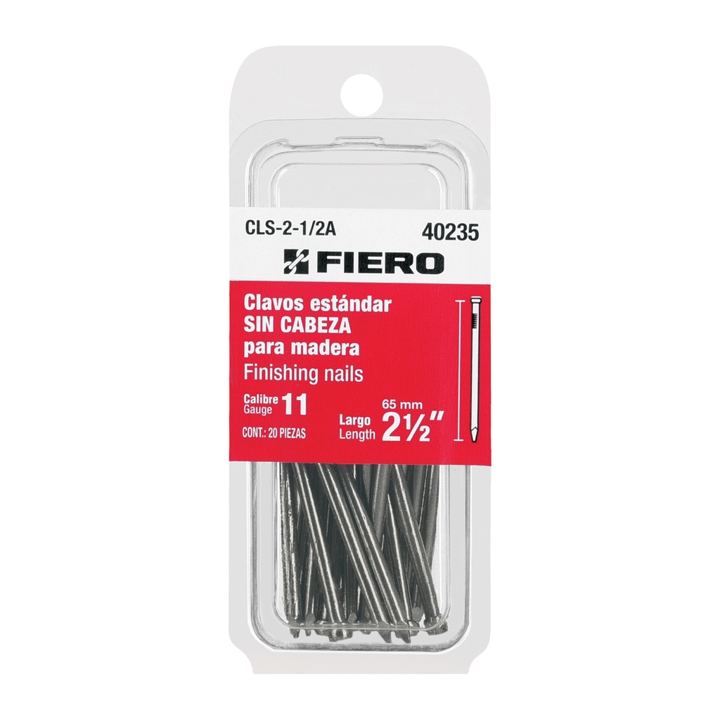 Blíster con 20 clavos estándar 2-1/2' sin cabeza, Fiero - Pag 555,574