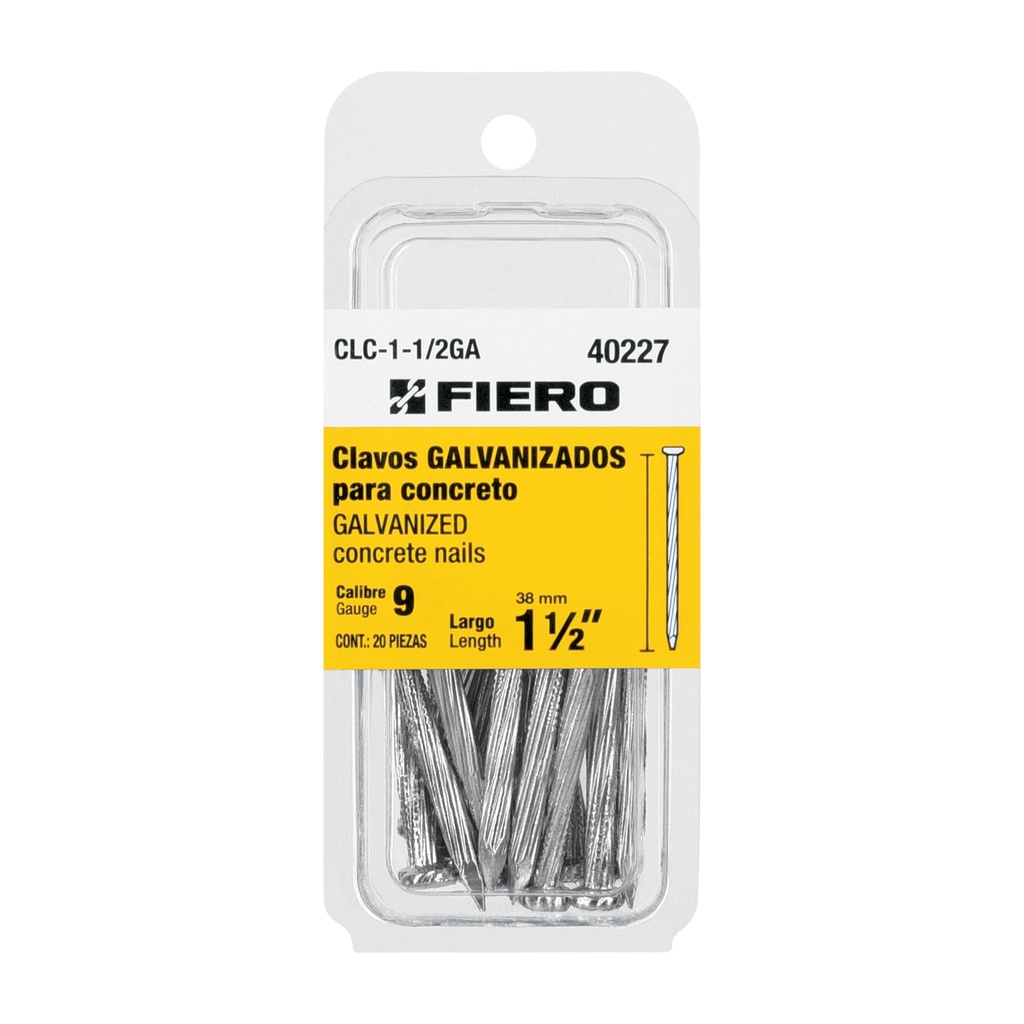 Blíster con 20 clavos galvanizados p/concreto 1-1/2', Fiero - Pag 555,574
